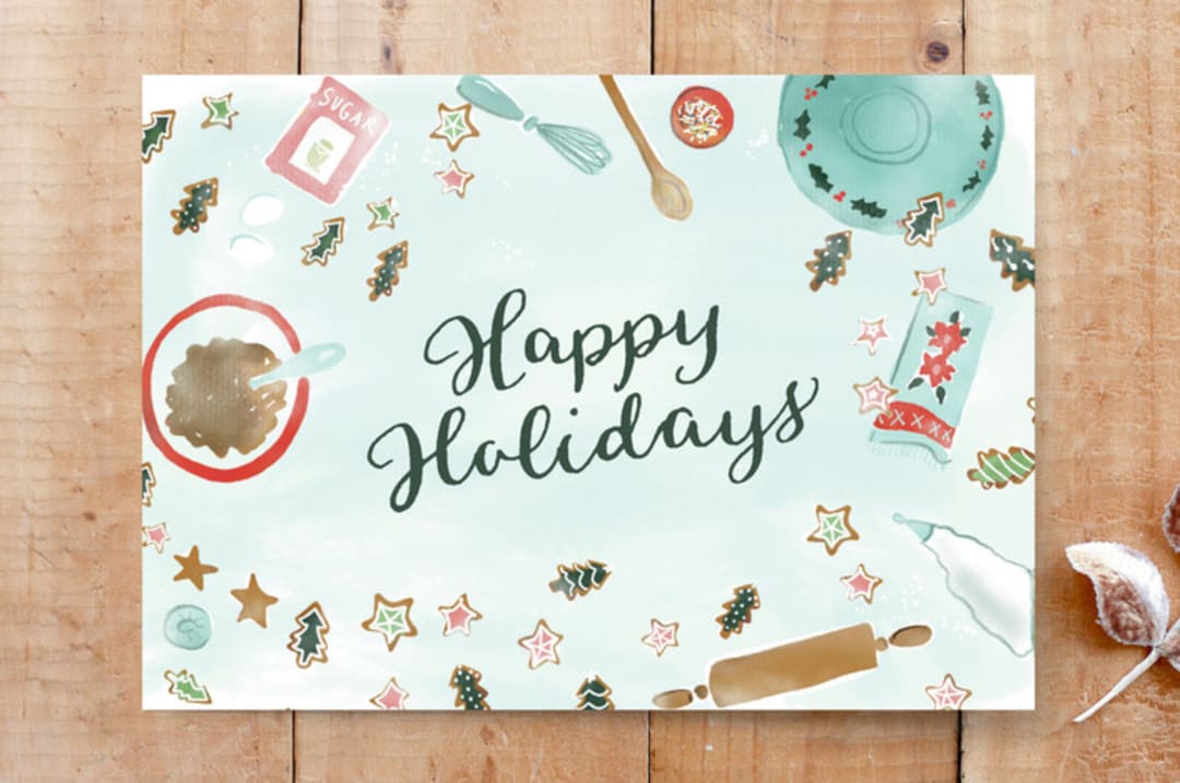 "Baking Christmas Cookies" - Cards in Light Blue by Megan Kelso - Front