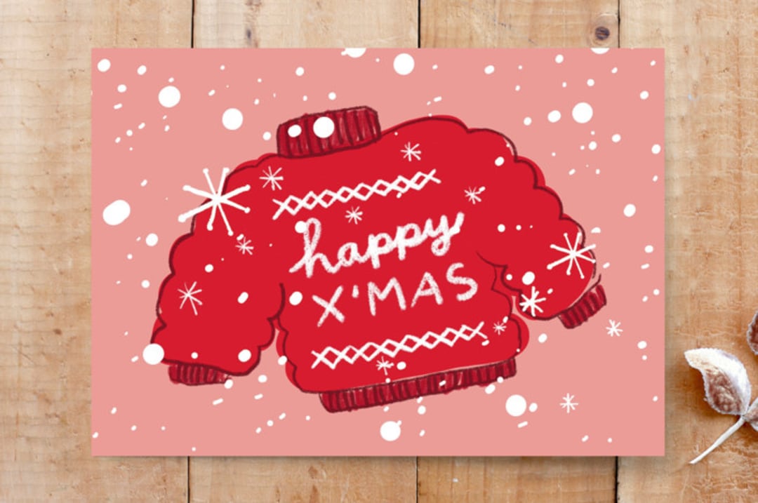 "ugly Christmas sweater red and pink" - Cards in santa red by Jeje - Front