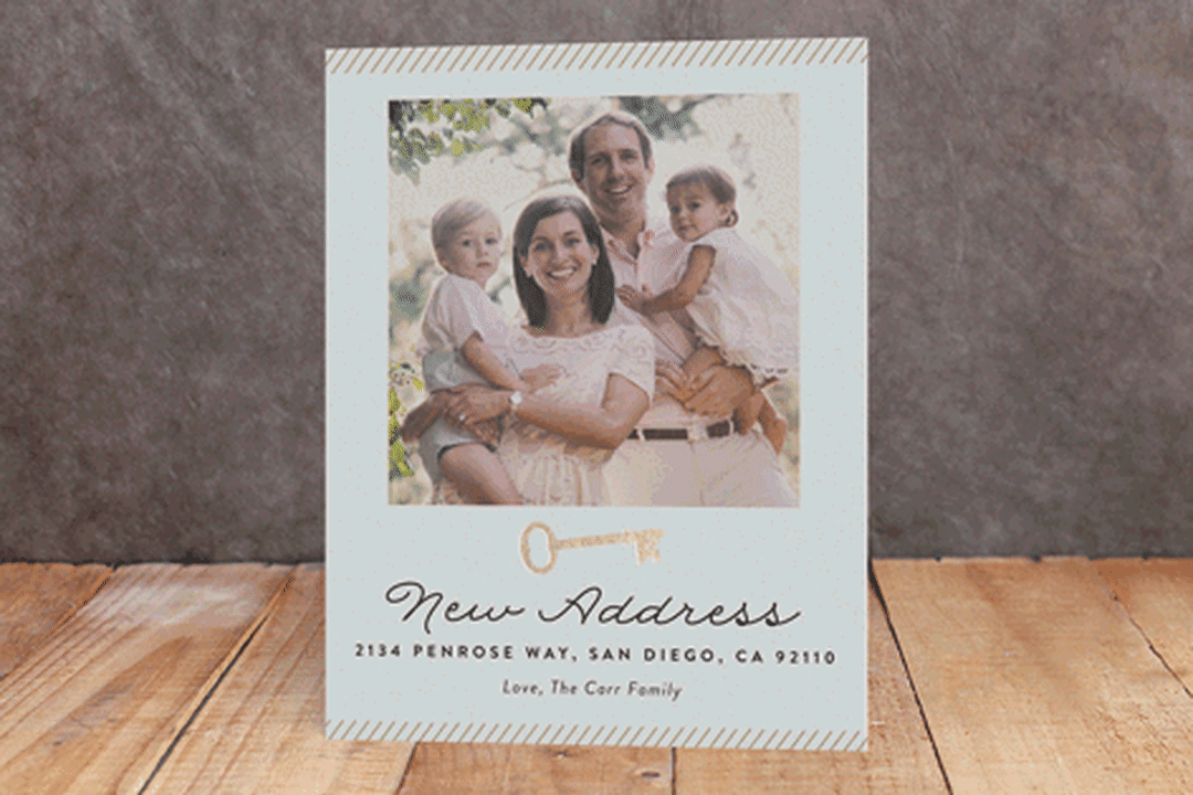 "Turn-key" - Moving Announcements in Gold by Erica Krystek - Front