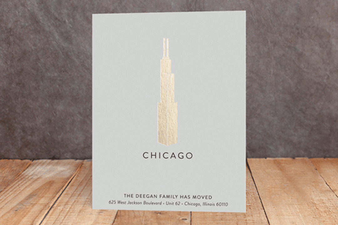 "Landmark Chicago" - Moving Announcements in Gold by Erin Deegan - Front