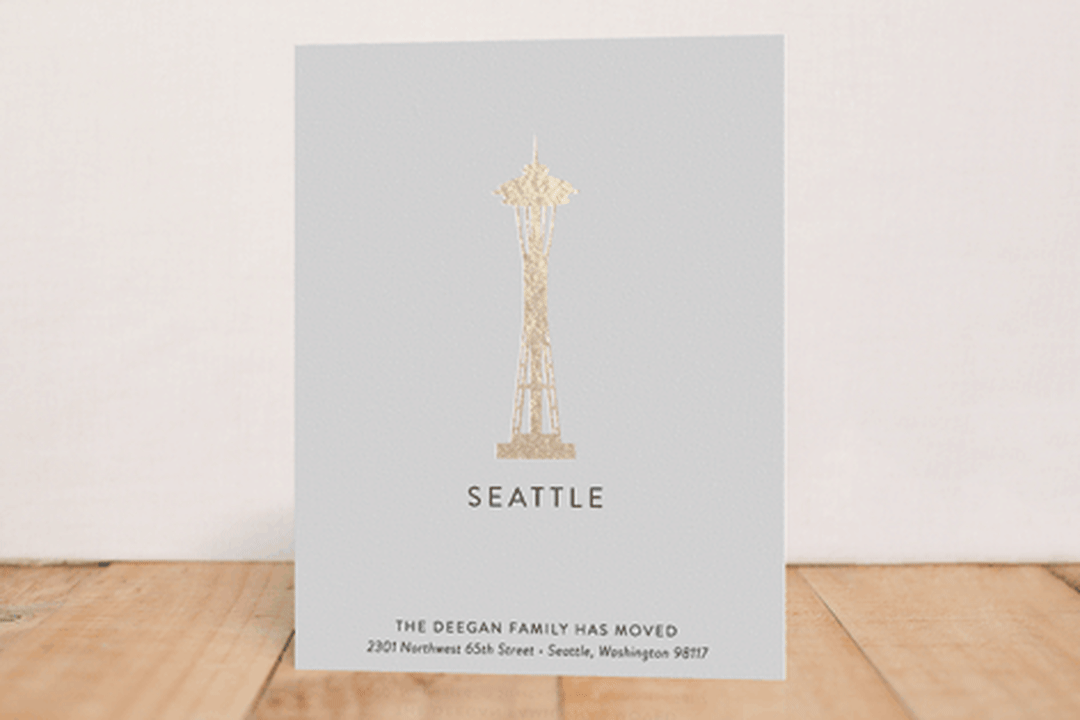 "Landmark Seattle" - Moving Announcements in Gold by Erin Deegan - Front