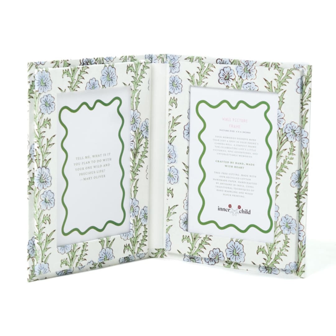 "Blockprint Picture Frame Folding Book, 4x6 in Forget-Me-Not" - Frames in blue by Inner Child