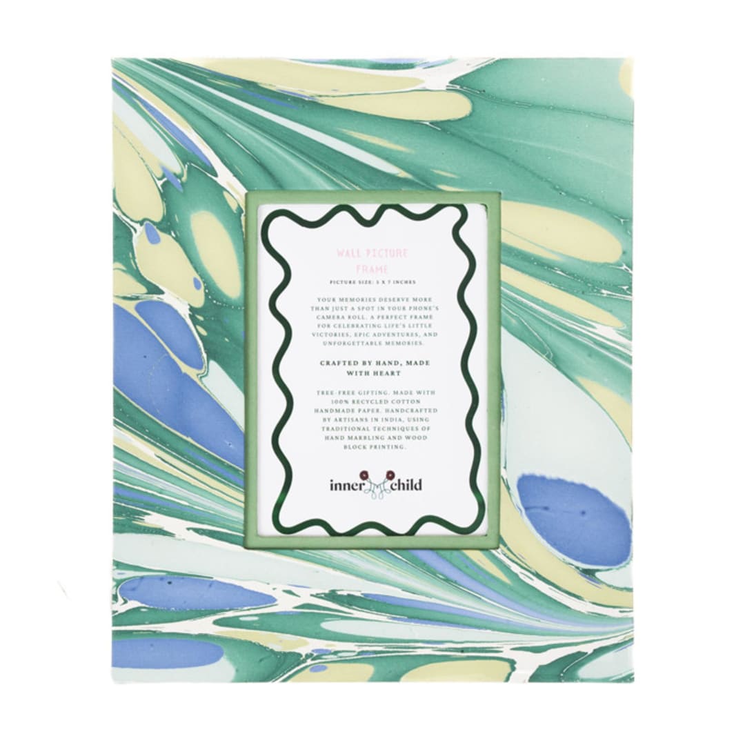 "Hand-Marbled Large Wall Picture Frame in Green & Blue, 5x7" - Frames in blue by Inner Child