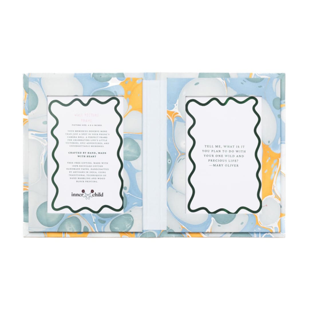 "Hand Marbled Picture Frame Folding Book, 4x6 in Grey and Blue" - Frames in blue by Michelle Pham