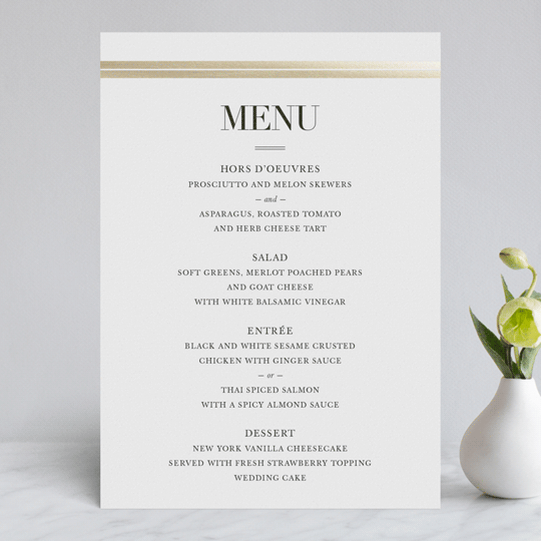 "Gilded Frame" - Foil-Pressed Menus in Corn by Stacey Meacham - Front