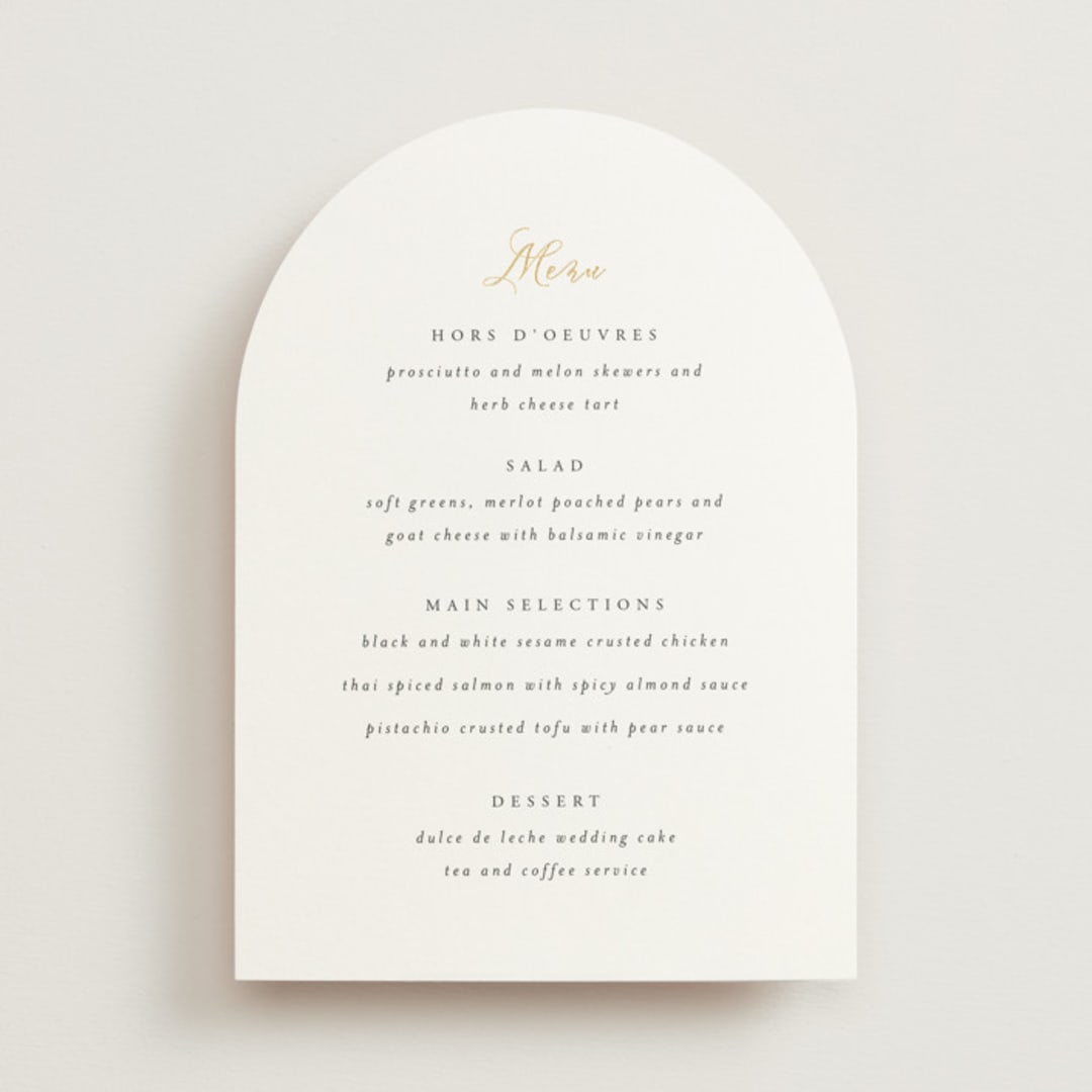 "You & Me" - Foil-Pressed Menus in Classique by Design Lotus - Front
