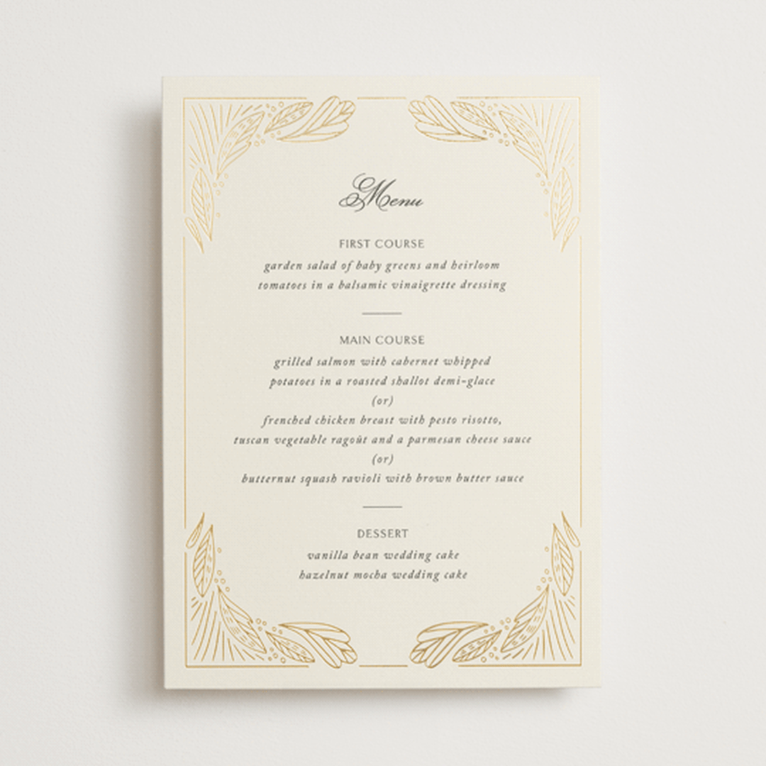 "Royalty" - Foil-Pressed Menus in Cream by Jen Owens - Front