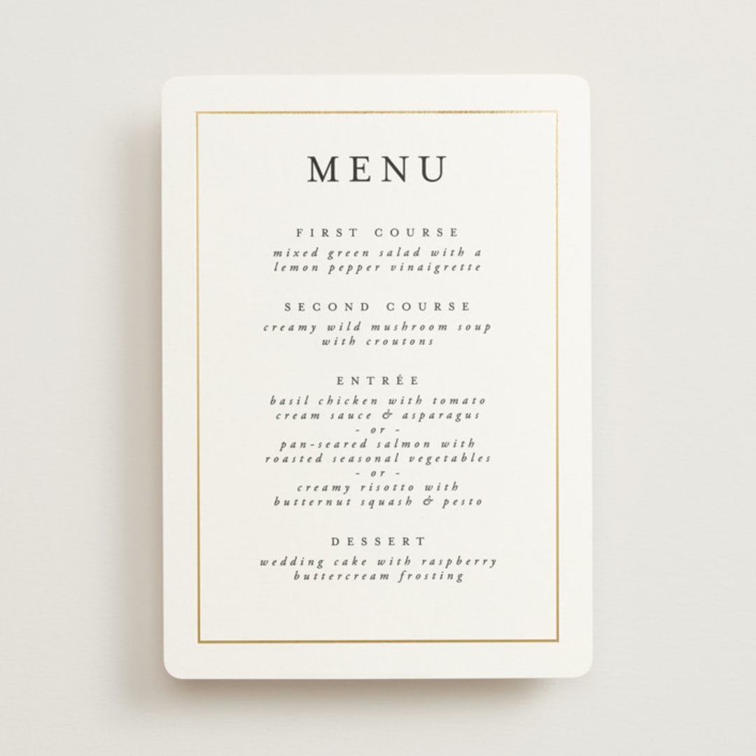 "Gilded Frame" - Foil-Pressed Menus in Pearl by Nicole Walsh - Front