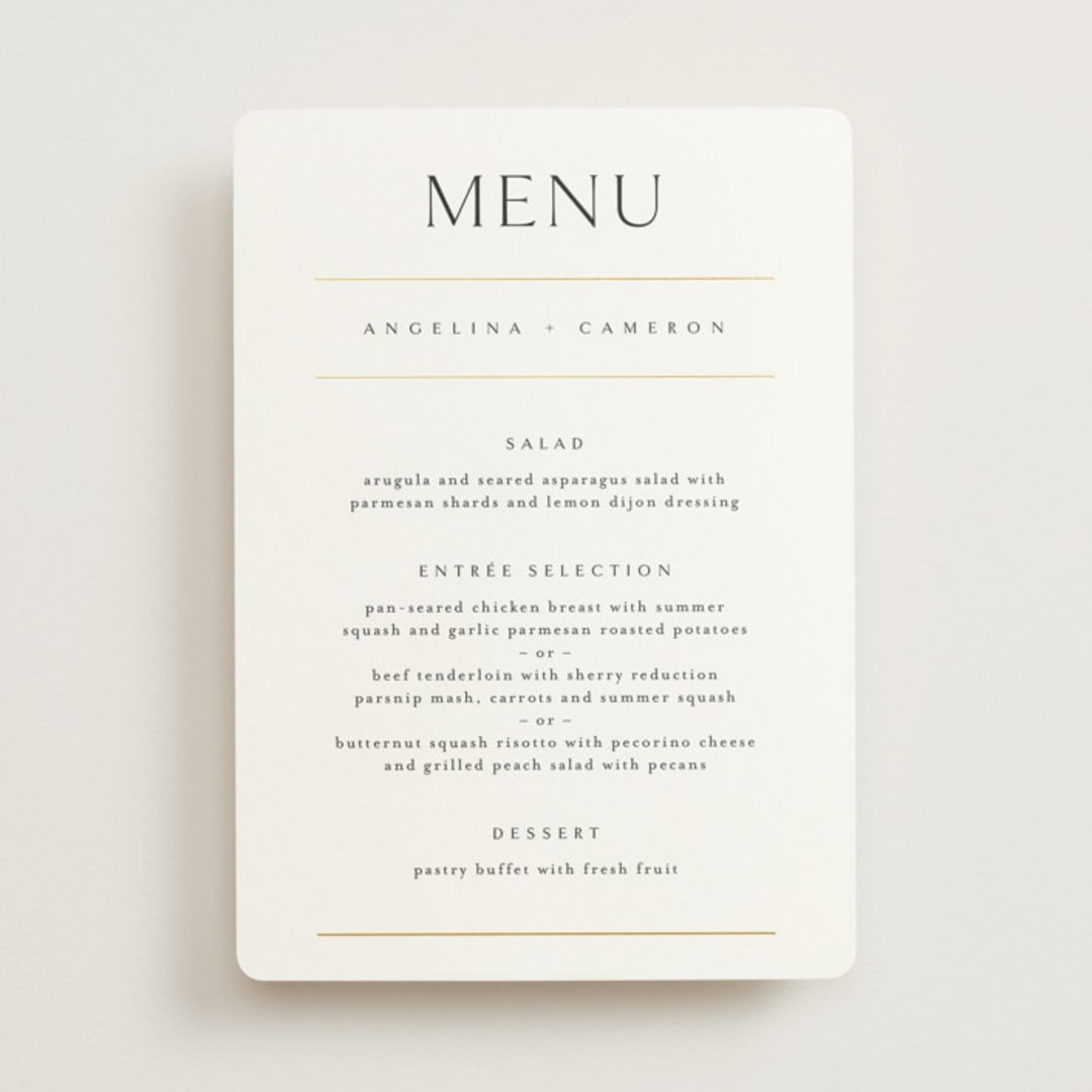 "sophisticate" - Foil-Pressed Menus in Silk by Kelly Schmidt - Front