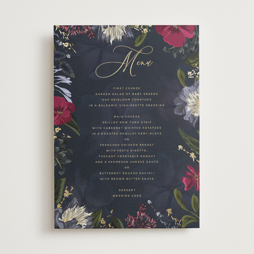 "After Midnight" - Foil-Pressed Menus in Jewel by Susan Moyal - Front