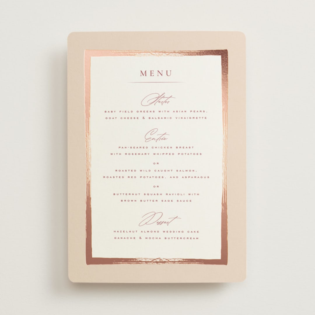 "Romantic Frame" - Foil-Pressed Menus in Peony by Wildfield Paper Co - Front