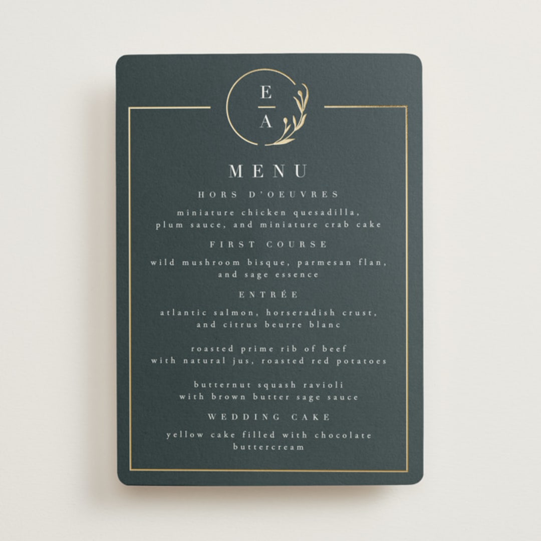 "For Eternity" - Foil-Pressed Menus in Midnight by Ana de Sousa - Front