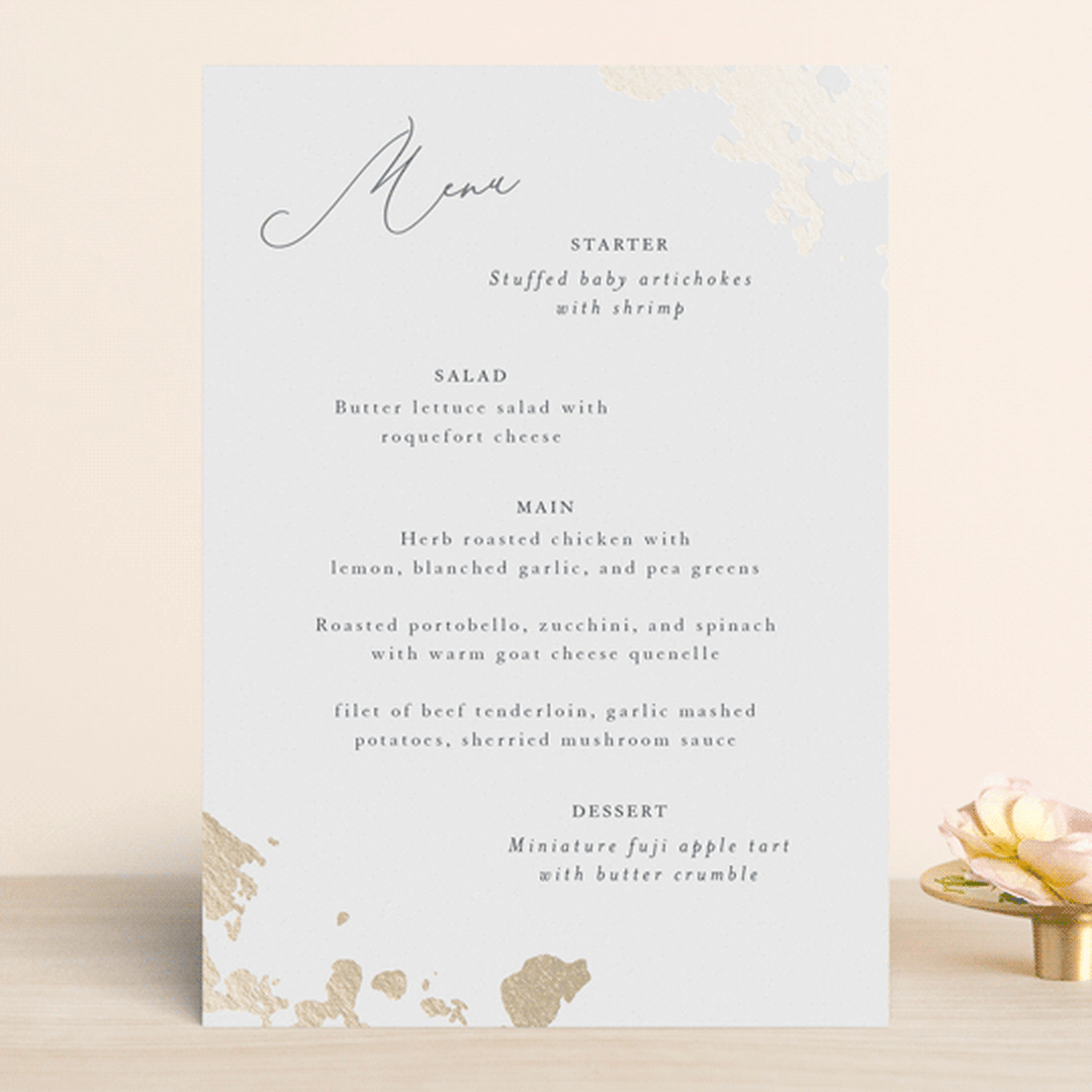 "far and away" - Foil-Pressed Menus in Lily by Design Lotus - Front