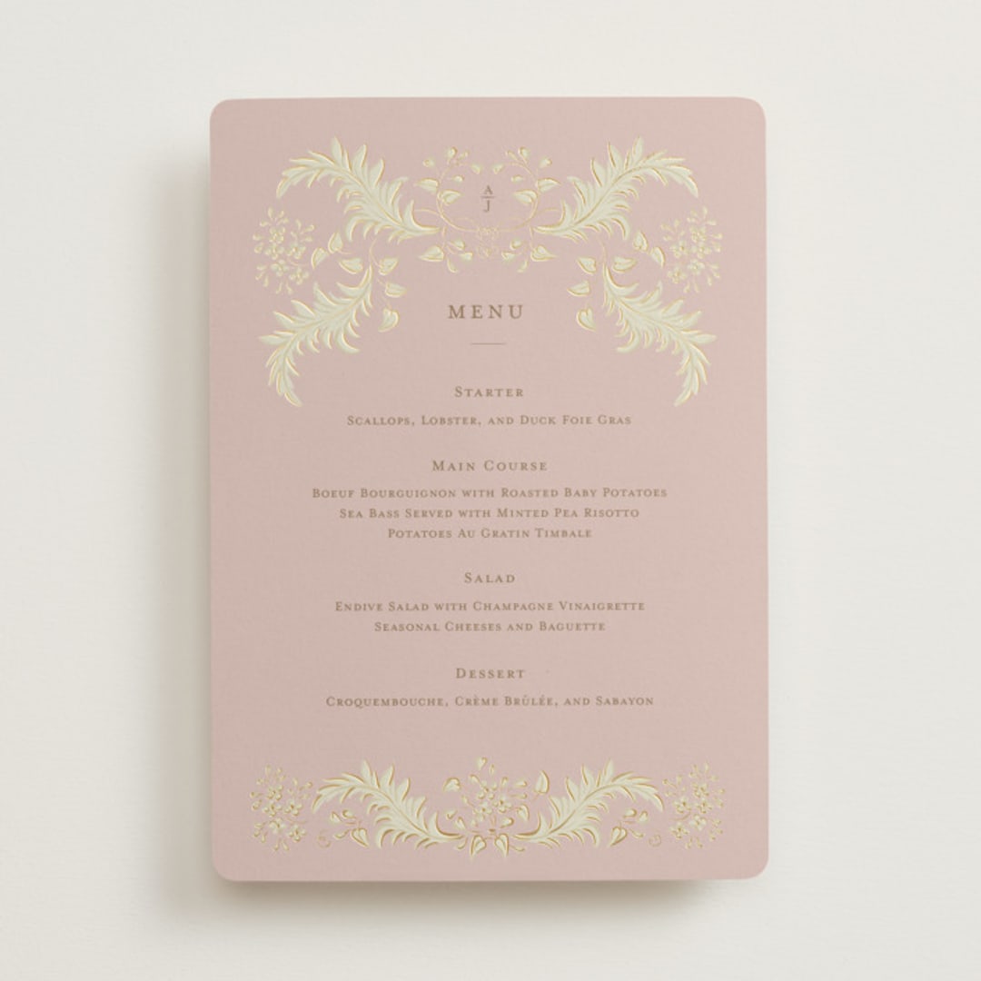 "French Train" - Foil-Pressed Menus in Rose by Ani Somi - Front