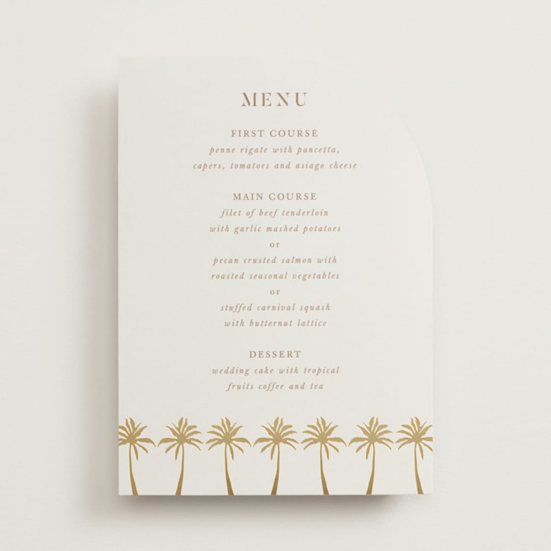 "Sunset by the Sea" - Foil-Pressed Menus in Tan by lulu and isabelle - Front