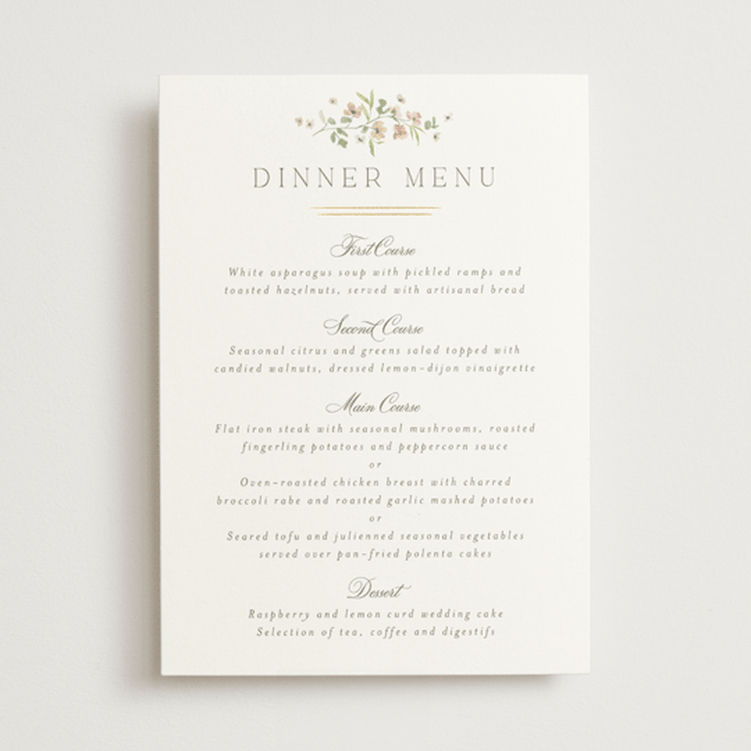 "Posy" - Foil-Pressed Menus in Blush by Everett Paper Goods - Front