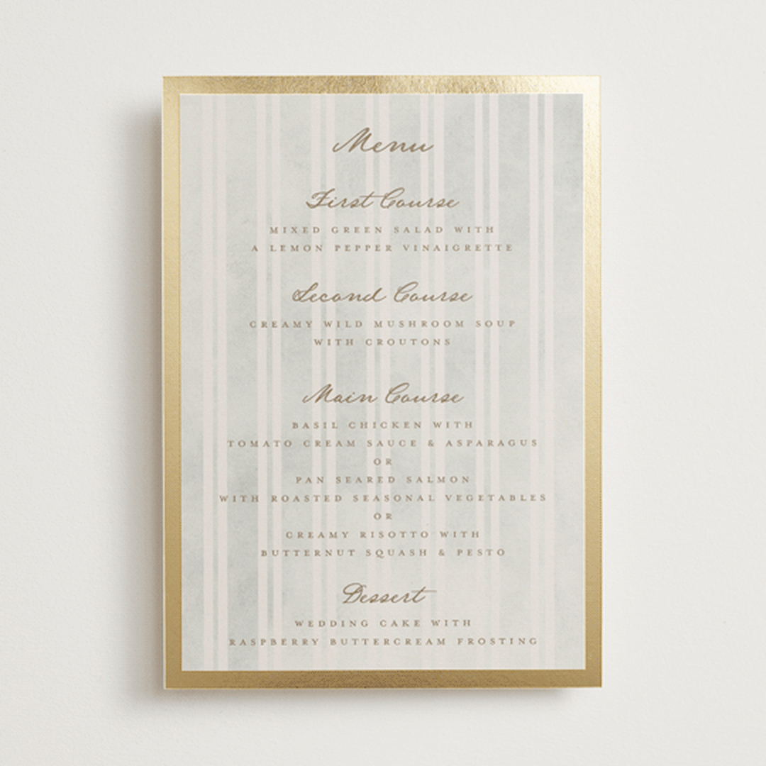 "Mountain Love" - Foil-Pressed Menus in Dew by Petra Kern - Front