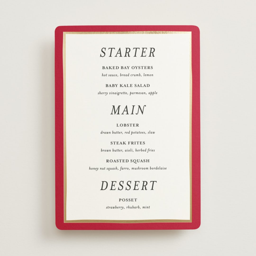 "Amore" - Foil-Pressed Menus in Snow by Ani Somi - Front
