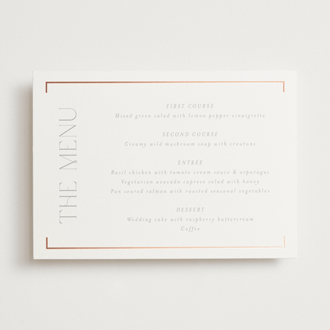 "Bellino" - Foil-Pressed Menus in Snow by AK Graphics - Front