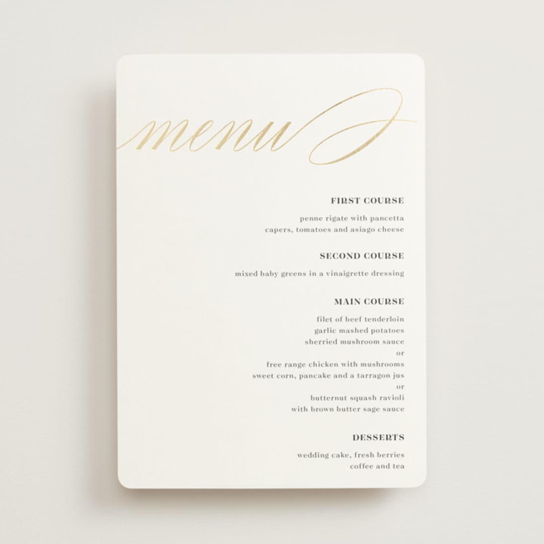 "Love" - Foil-Pressed Menus in Cloud by Shannon Chen of Four Wet Feet Studio - Front