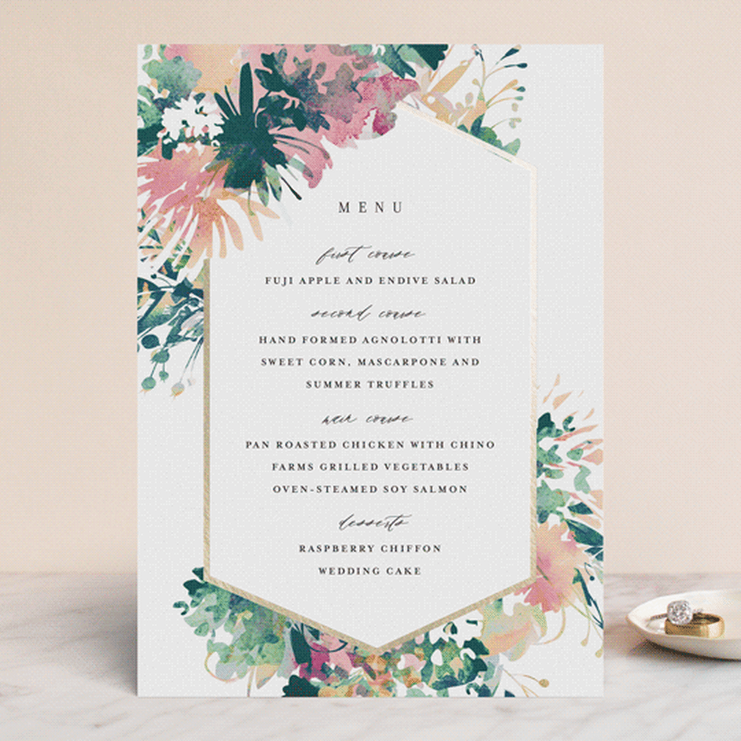 "Pretty Wildflowers" - Foil-Pressed Menus in Garden by Lori Wemple - Front
