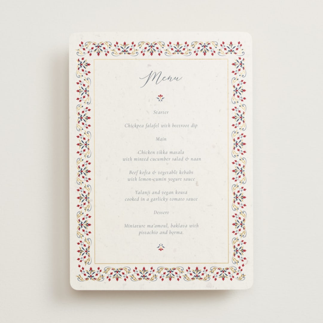 "Islamic Arch" - Foil-Pressed Menus in Scarlet by Sabrin Deirani - Front