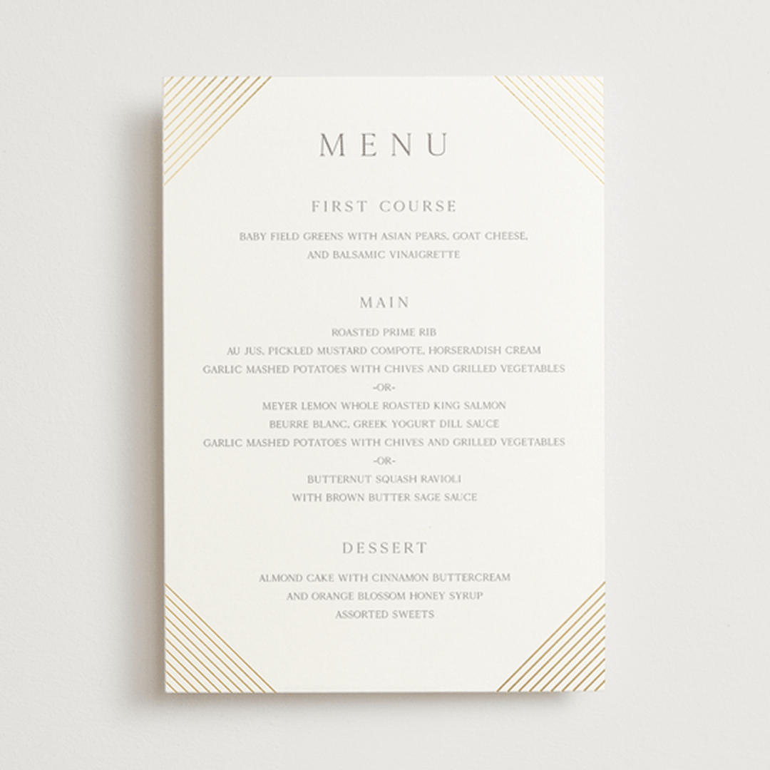 "Song of Solomon" - Foil-Pressed Menus in Slate by Vanessa Doyle - Front