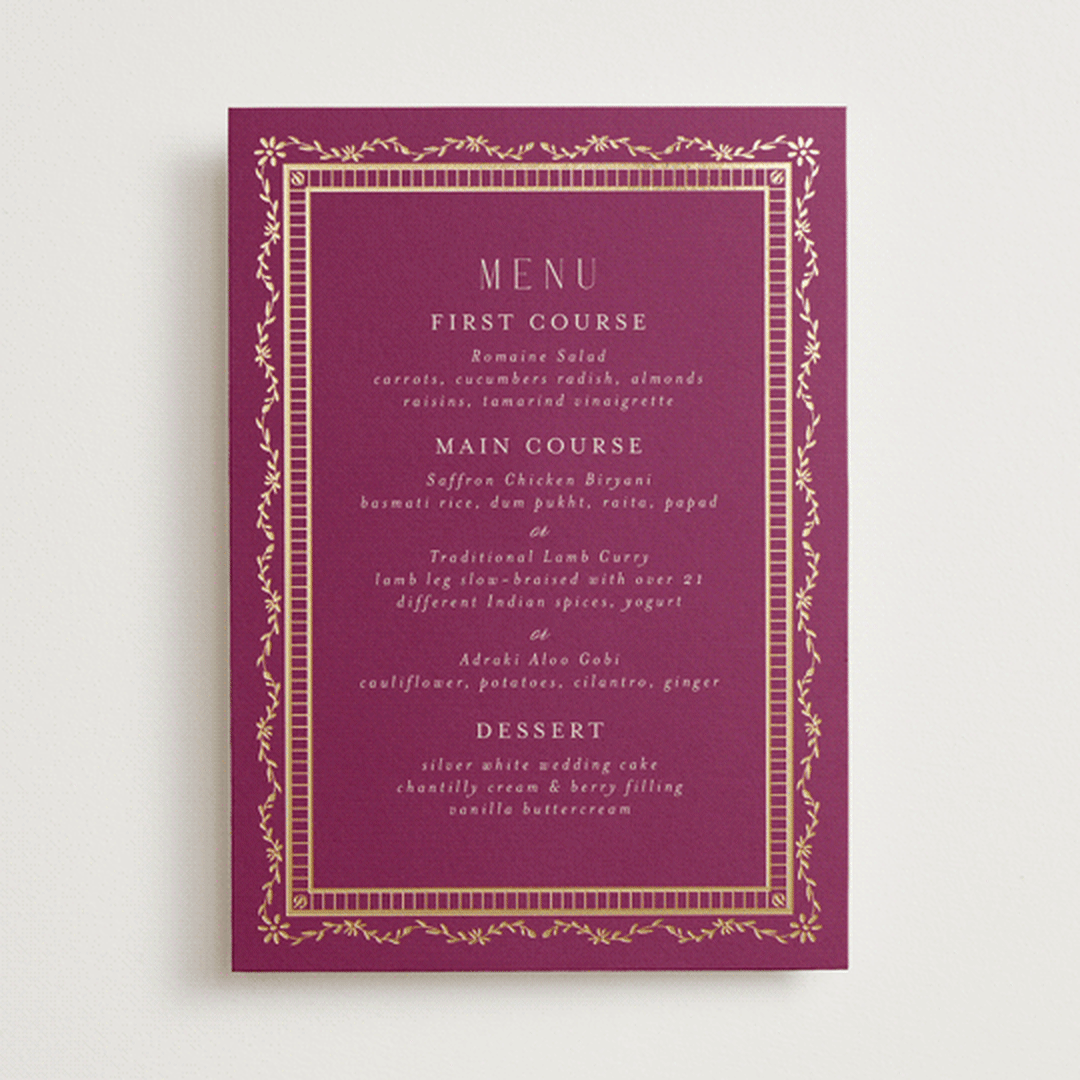 "Amber Palace" - Foil-Pressed Menus in Garnet by Chris Griffith - Front