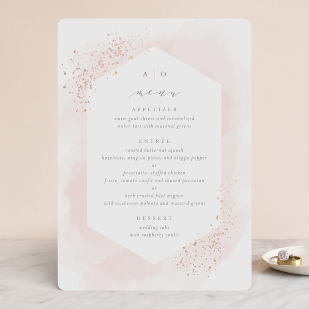 "Sparkling Champagne" - Foil-Pressed Menus in Blush by Kristie Kern - Front
