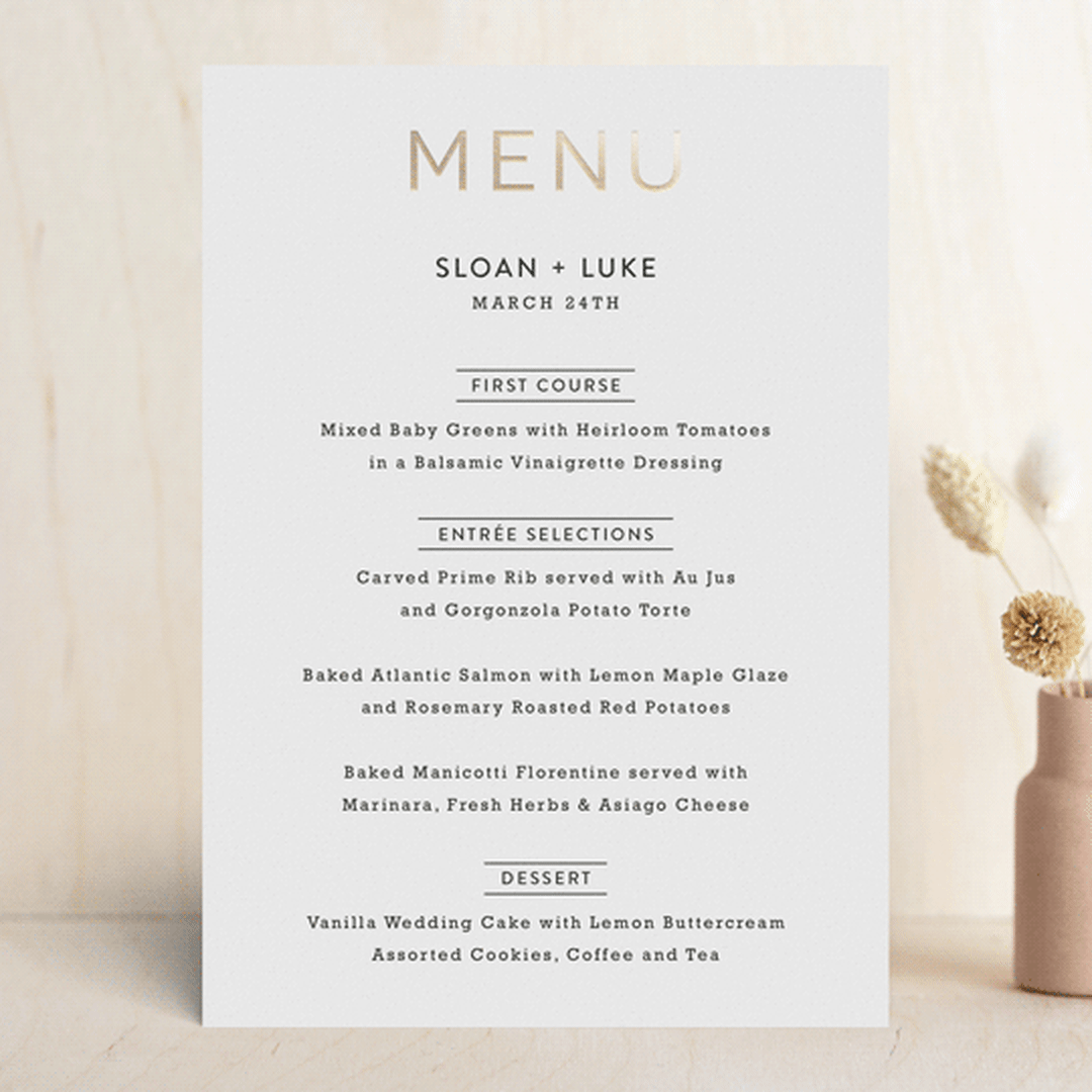 "Golden Gate Bridge" - Foil-Pressed Menus in Cloud by Hooray Creative - Front