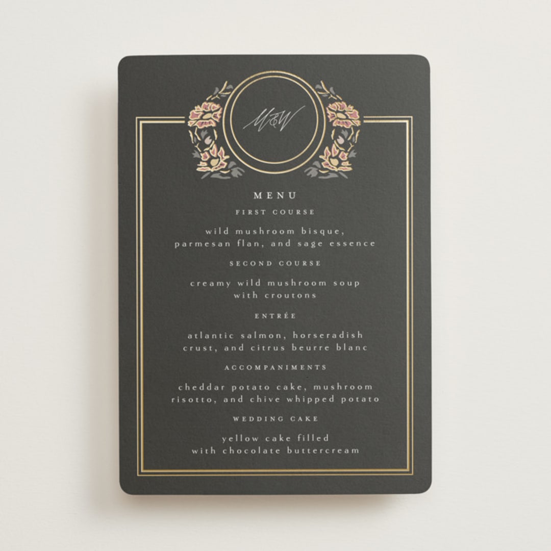 "Timeless Nature" - Foil-Pressed Menus in Ebony by Ana de Sousa - Front