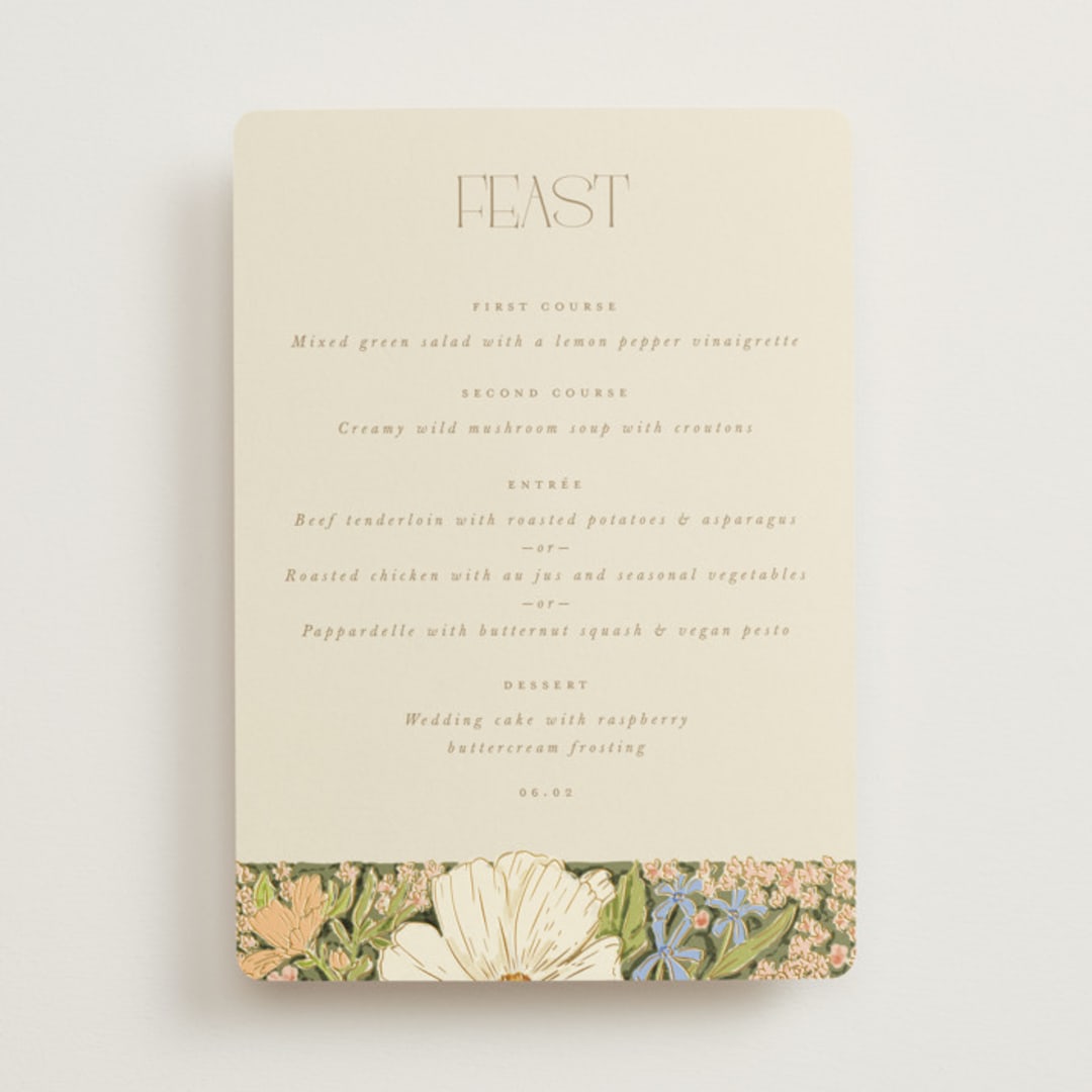 "In The Garden" - Foil-Pressed Menus in Sherbert by Leah Bisch - Front
