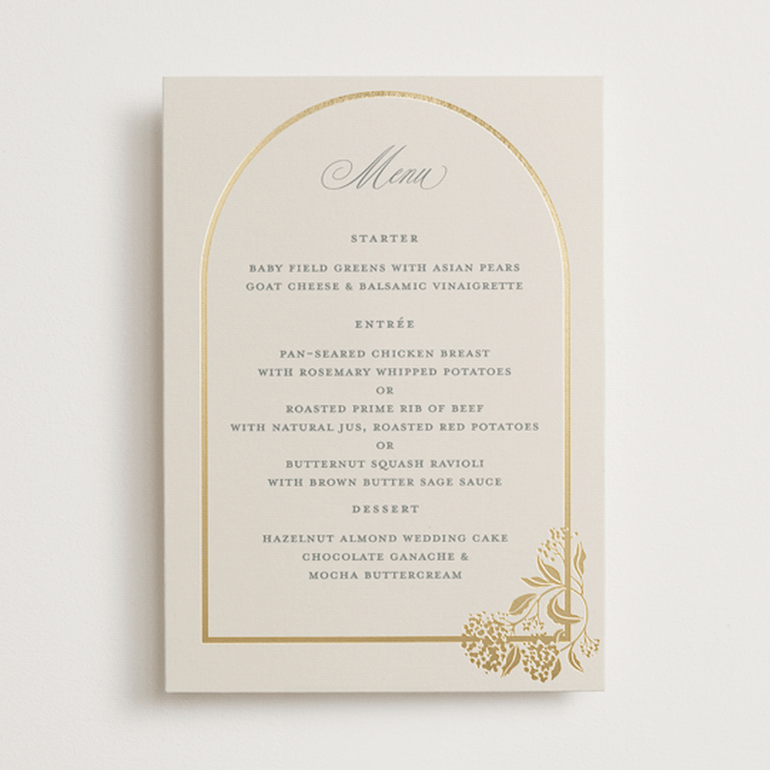 "Shimmering Hydrangeas" - Foil-Pressed Menus in Tea Time by Susan Zinader - Front