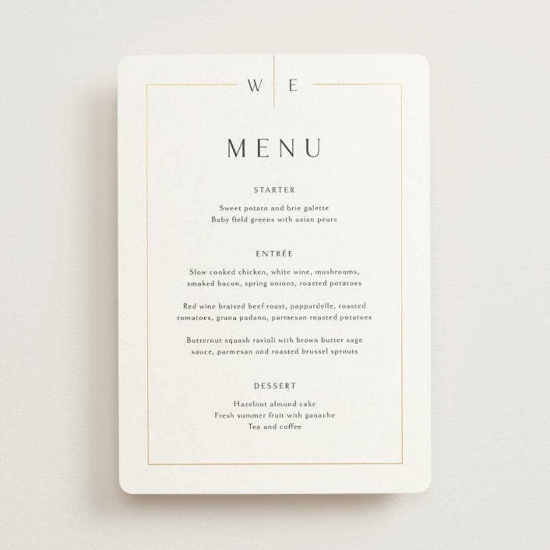 "Arcadia" - Foil-Pressed Menus in Silk by Kelly Schmidt - Front