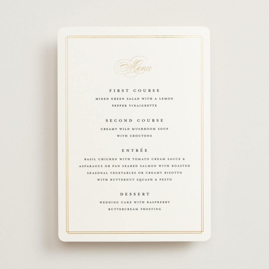 "Timeless" - Foil-Pressed Menus in Linen by Erica Krystek - Front