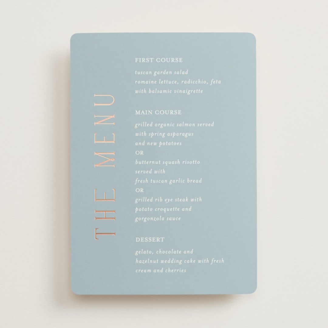 "Gilded Edge" - Foil-Pressed Menus in Provincial by Angela Thompson - Front
