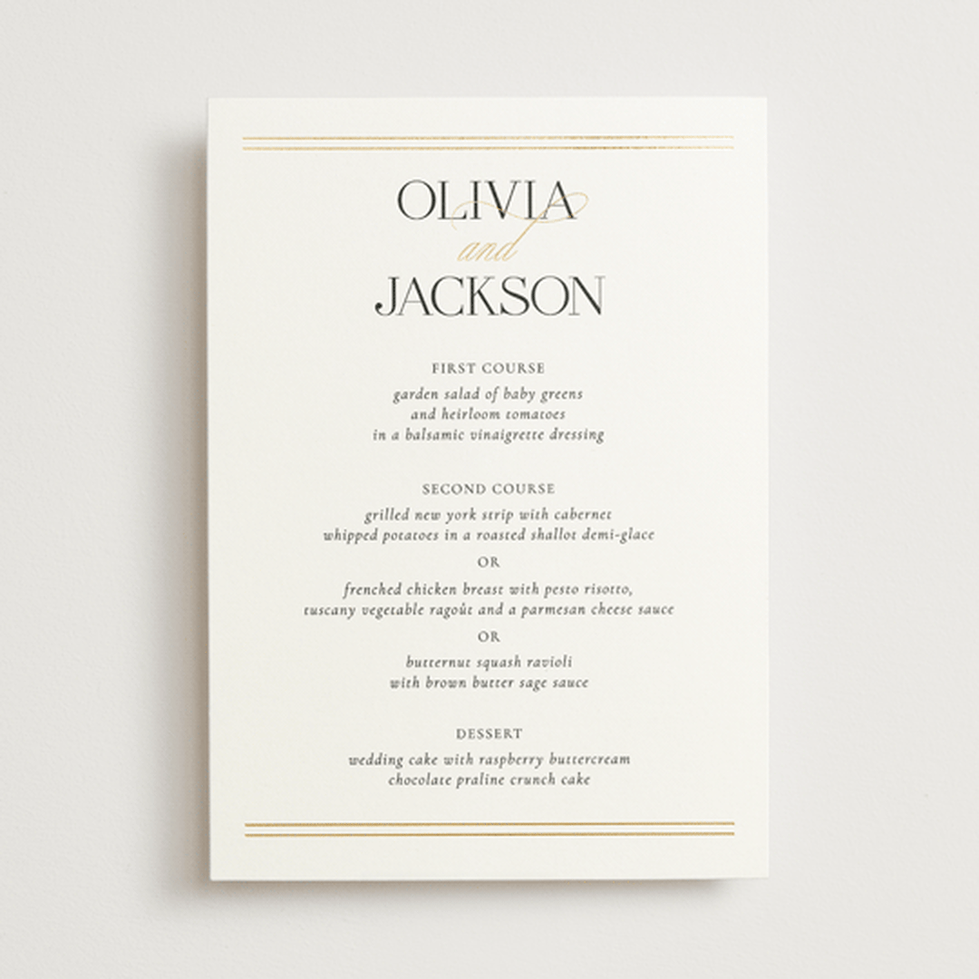 "Fineline" - Foil-Pressed Menus in Spun Sugar by Jessica Williams - Front