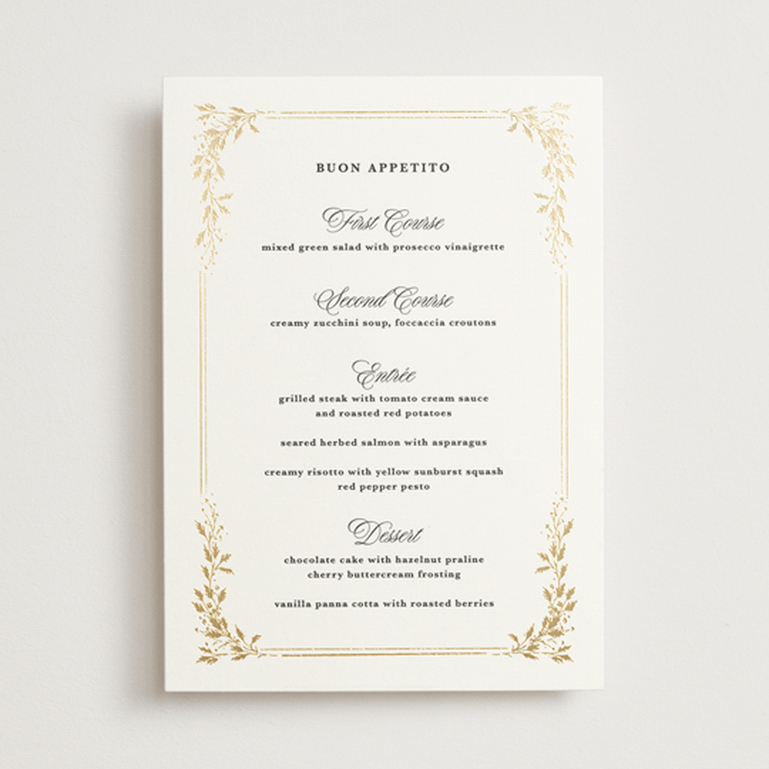 "Lake Como" - Foil-Pressed Menus in Diamond by Kate Ahn - Front