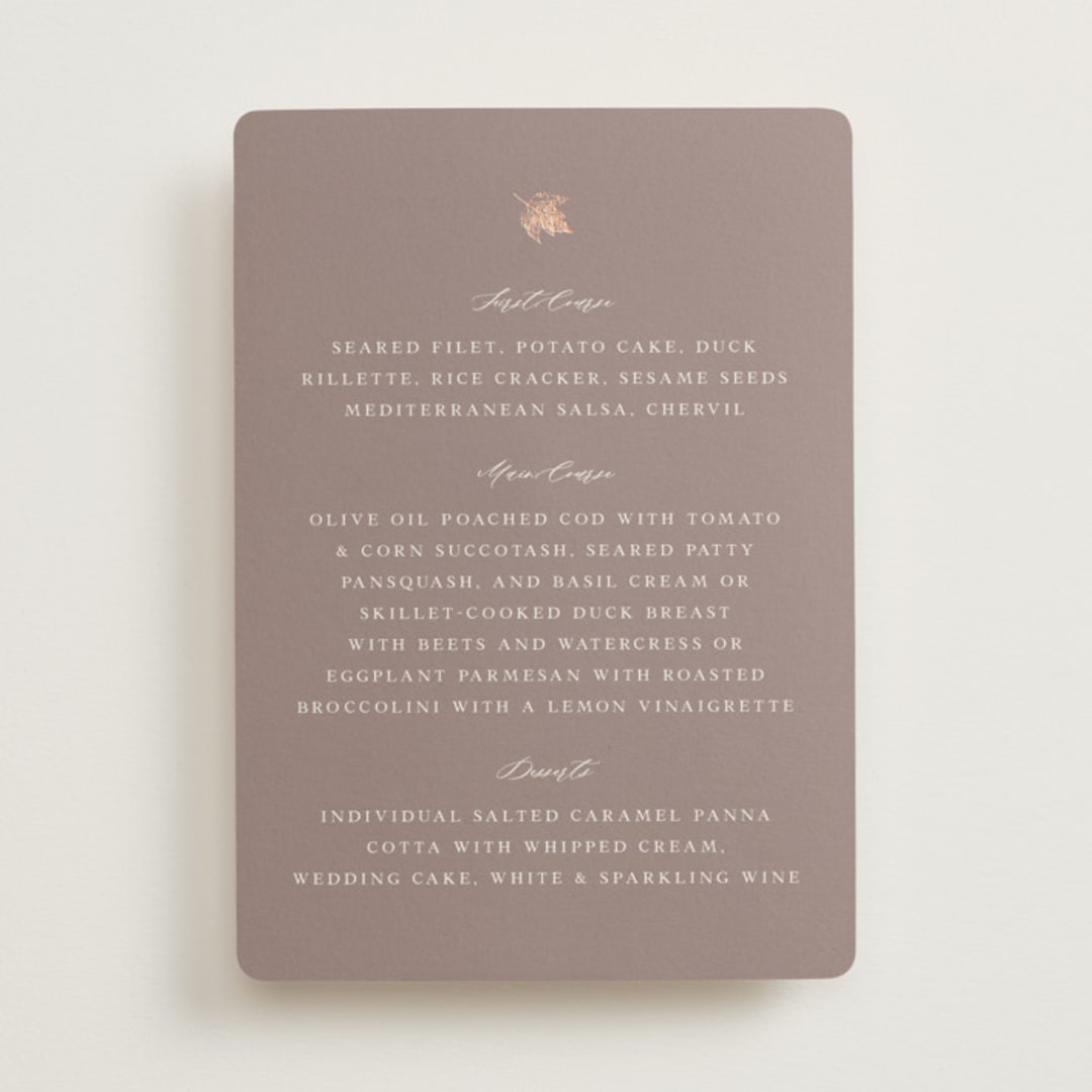 "autumne" - Foil-Pressed Menus in Maple by Lori Wemple - Front