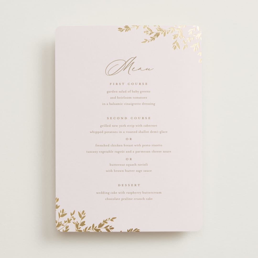 "Classique" - Foil-Pressed Menus in Spun Sugar by Jessica Williams - Front