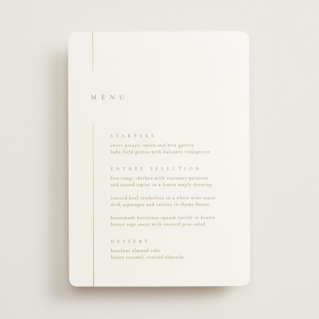 "London" - Foil-Pressed Menus in Brass by Kelly Schmidt - Front