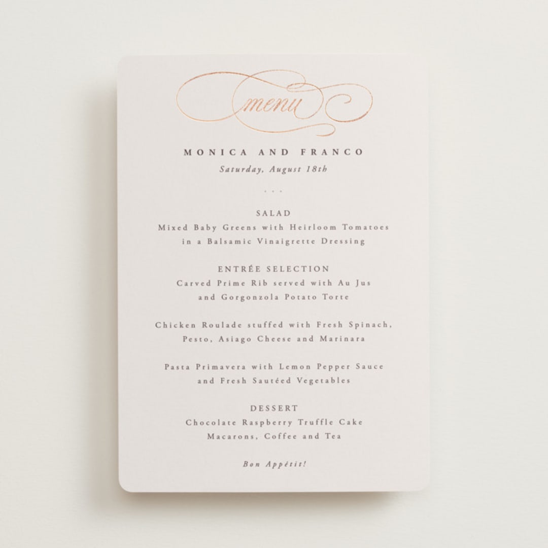 "And Centered" - Foil-Pressed Menus in Cream by Hooray Creative - Front