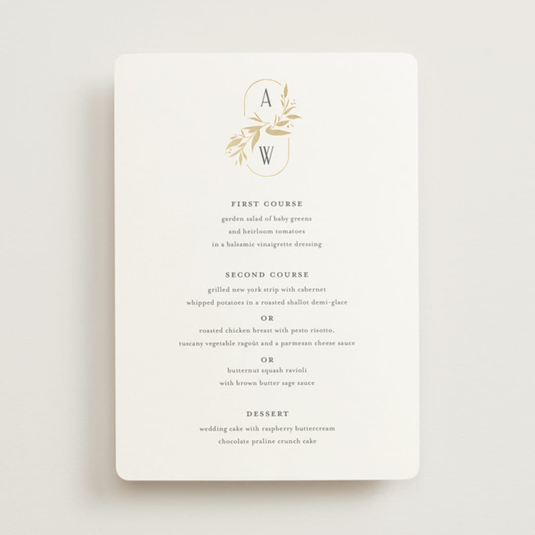 "Vining" - Foil-Pressed Menus in Chantilly by Jessica Williams - Front