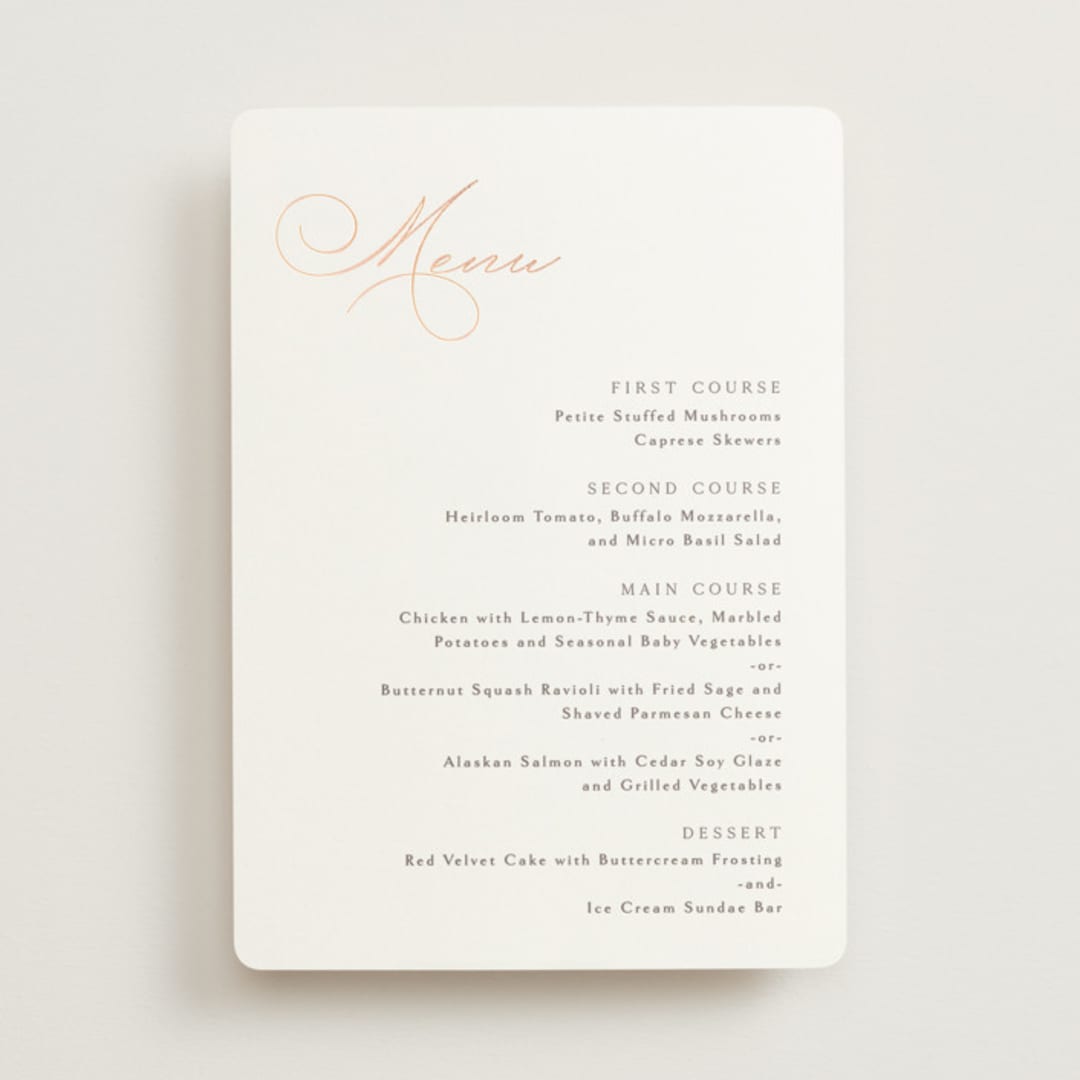 "Eternal" - Foil-Pressed Menus in Snow by Kaydi Bishop - Front