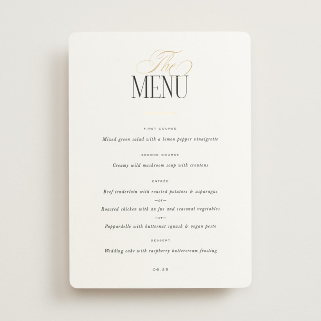 "Unite" - Foil-Pressed Menus in Opal by Leah Bisch - Front