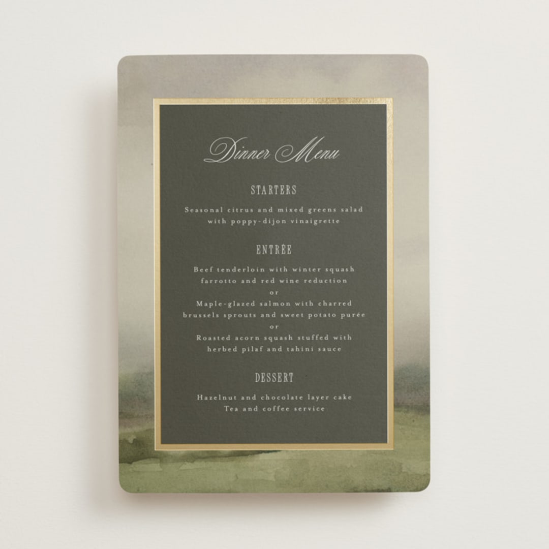 "Hillside" - Foil-Pressed Menus in Graphite by Everett Paper Goods - Front