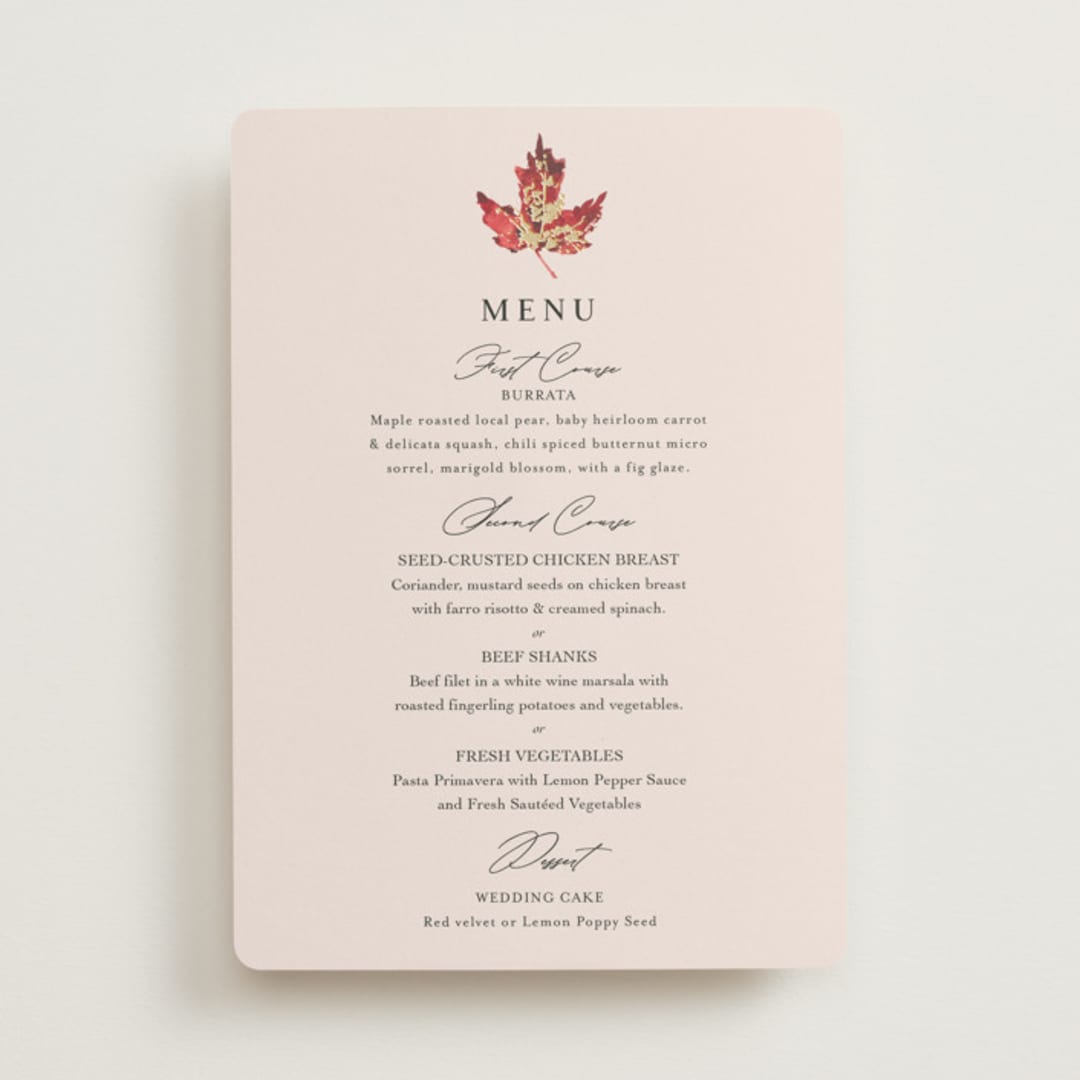 "Autumn Leafs" - Foil-Pressed Menus in Autumn by Itsy Belle Studio - Front
