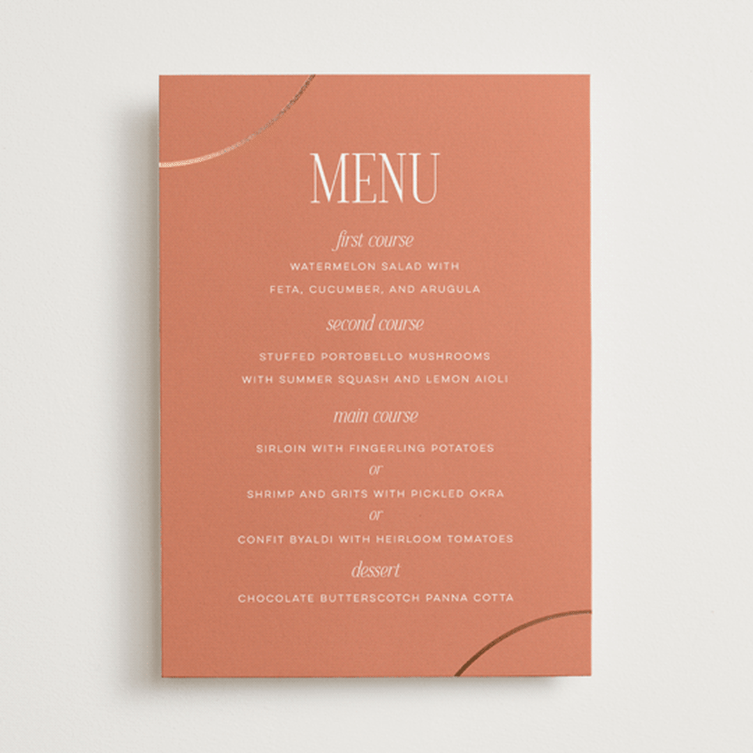 "Unity" - Foil-Pressed Menus in Clay by Morgan Kendall - Front