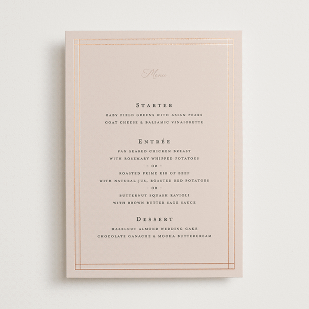 "Champagne" - Foil-Pressed Menus in Rose by Ani Somi - Front