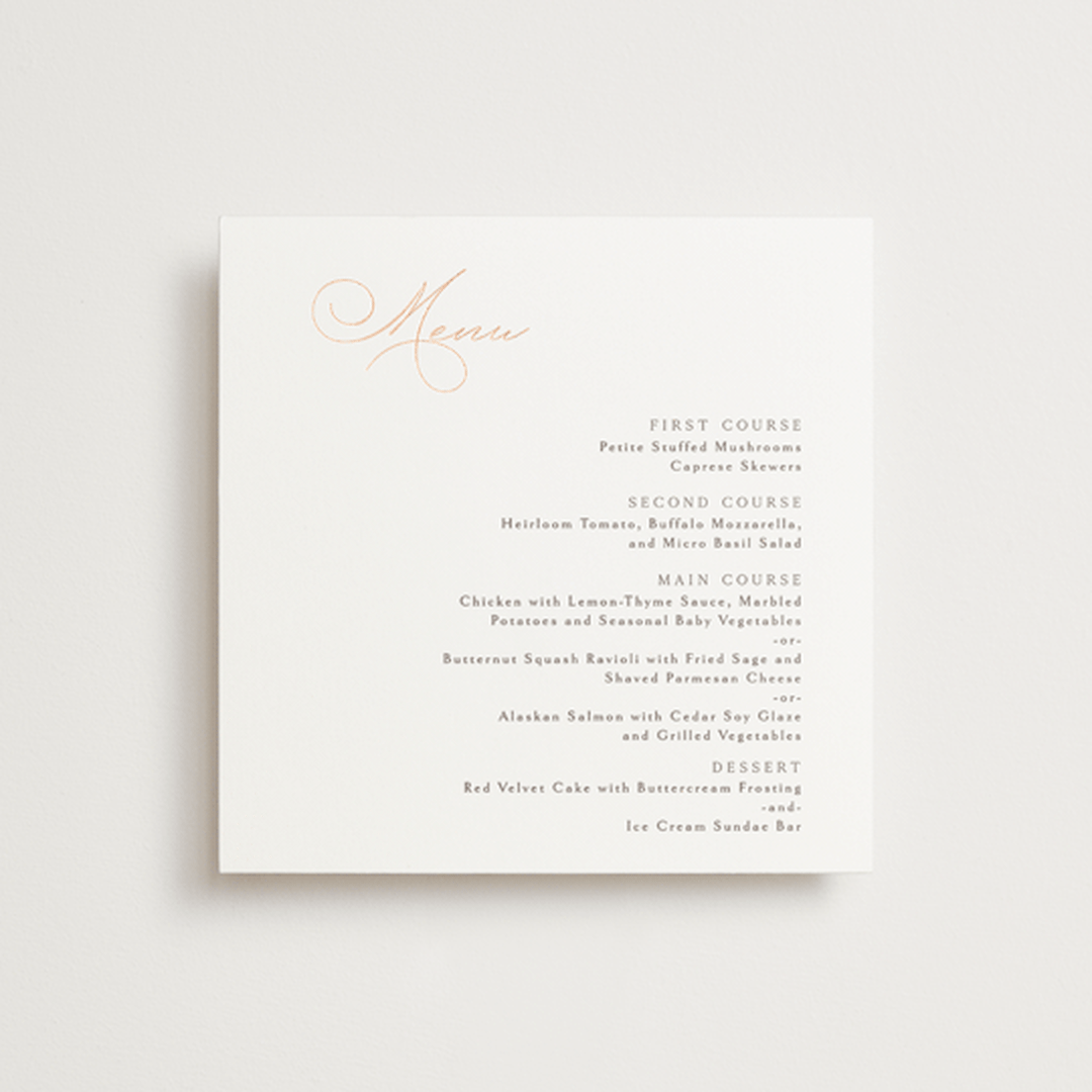 "Eternal" - Foil-Pressed Menus in Snow by Kaydi Bishop - Front